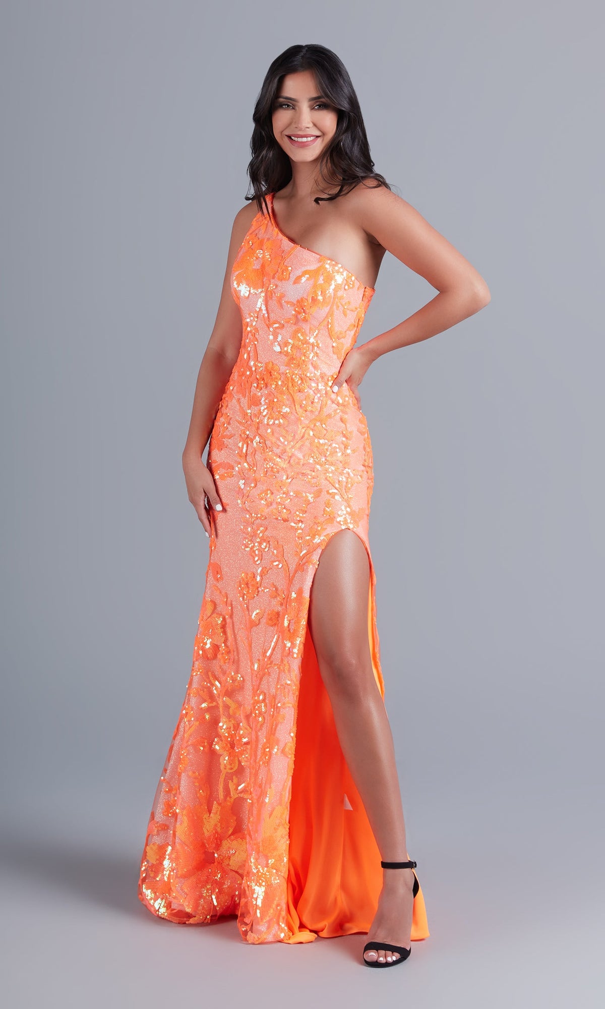 Ladivine C142 Neon Orange Prom Dress Size 8,10,14 Long Fitted