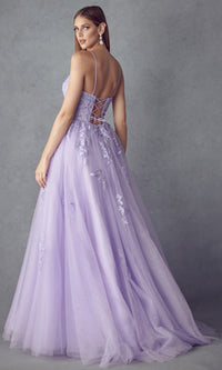 Corset-Back Long Glitter-Tulle Prom Ball Gown 260