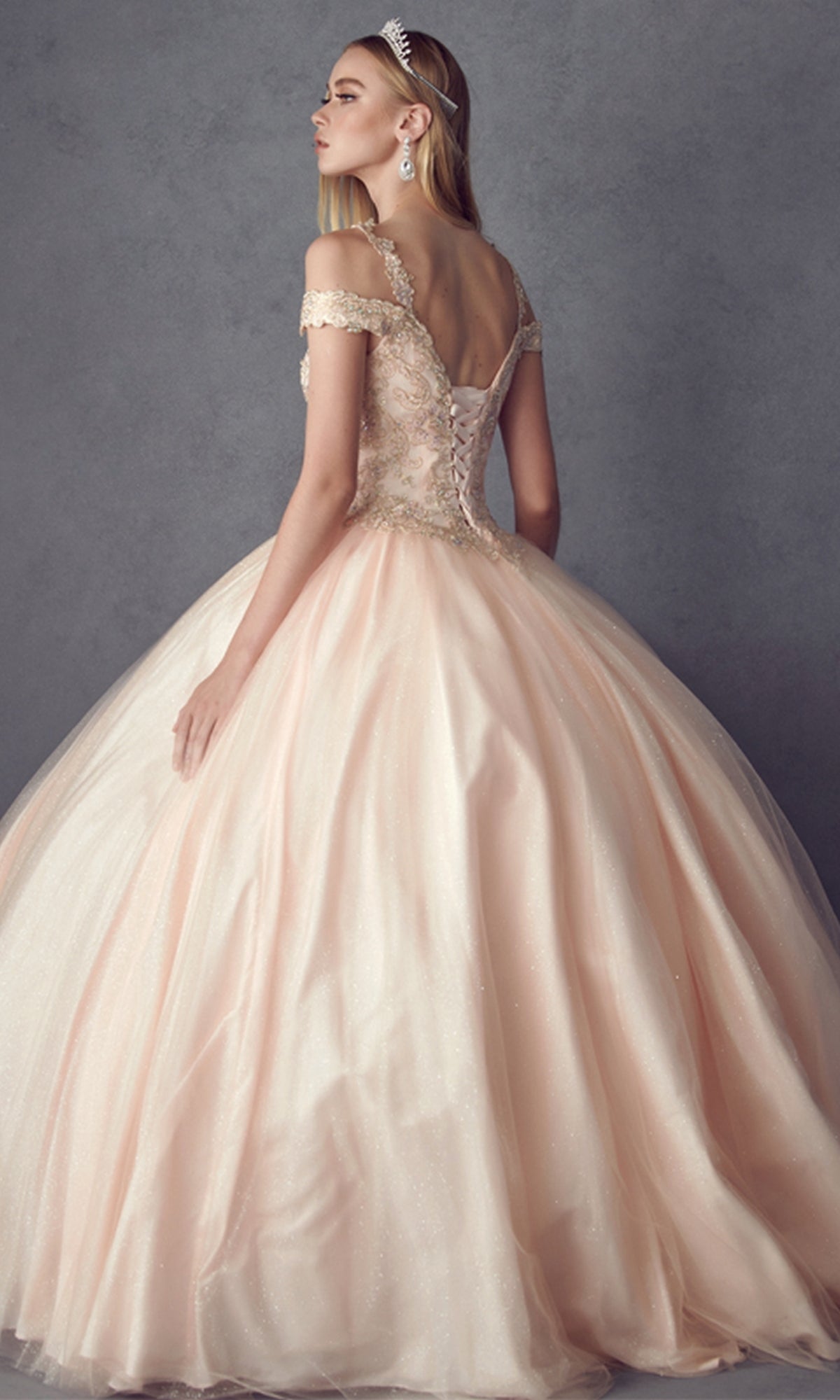 Juliet 1430 Cold-Shoulder Glitter Quinceanera Dress