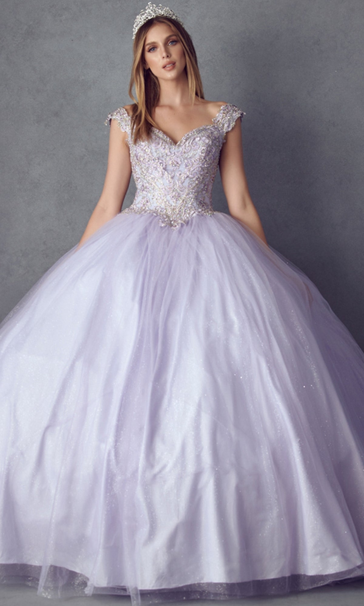 Juliet 1430 Cold-Shoulder Glitter Quinceanera Dress