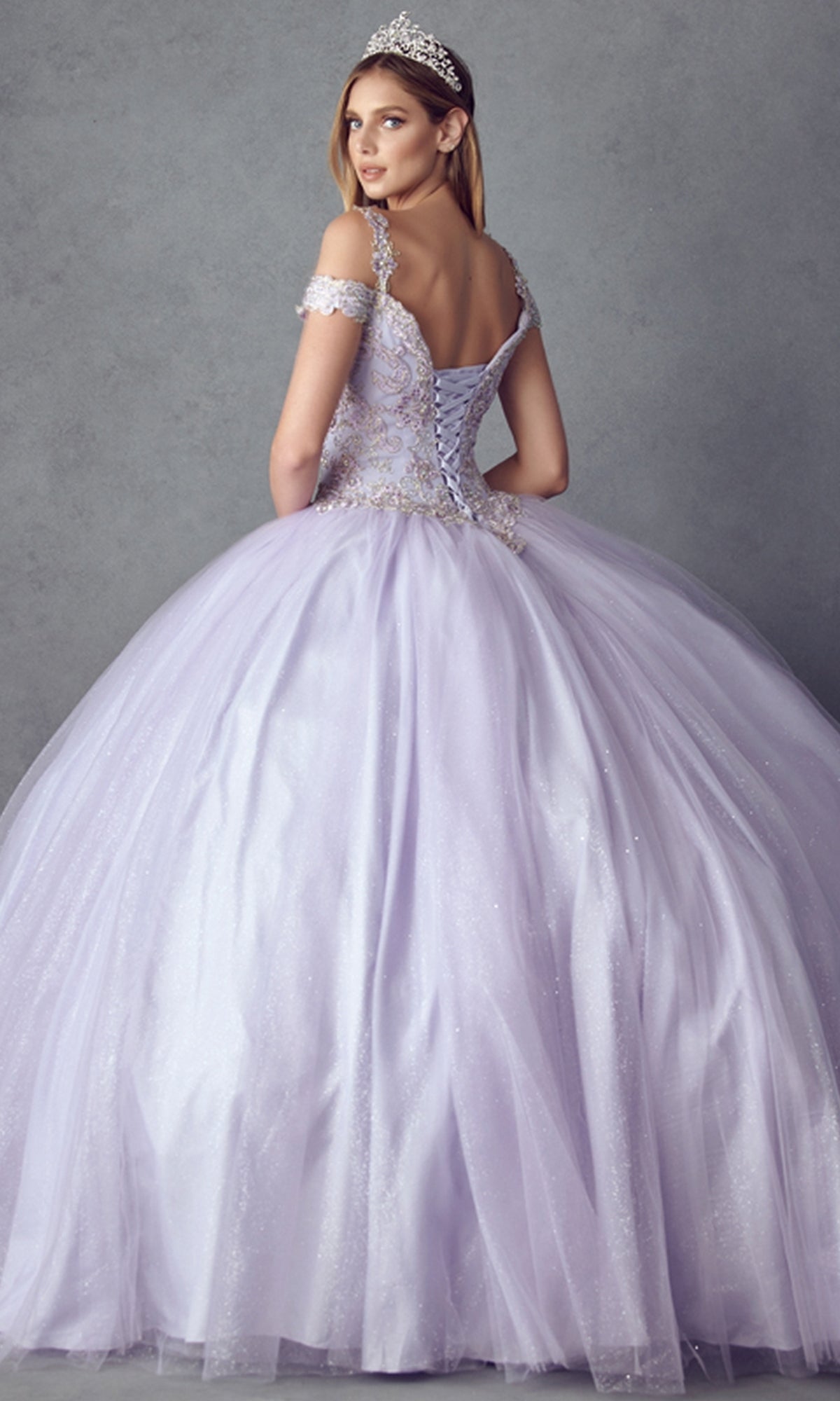 Juliet 1430 Cold-Shoulder Glitter Quinceanera Dress