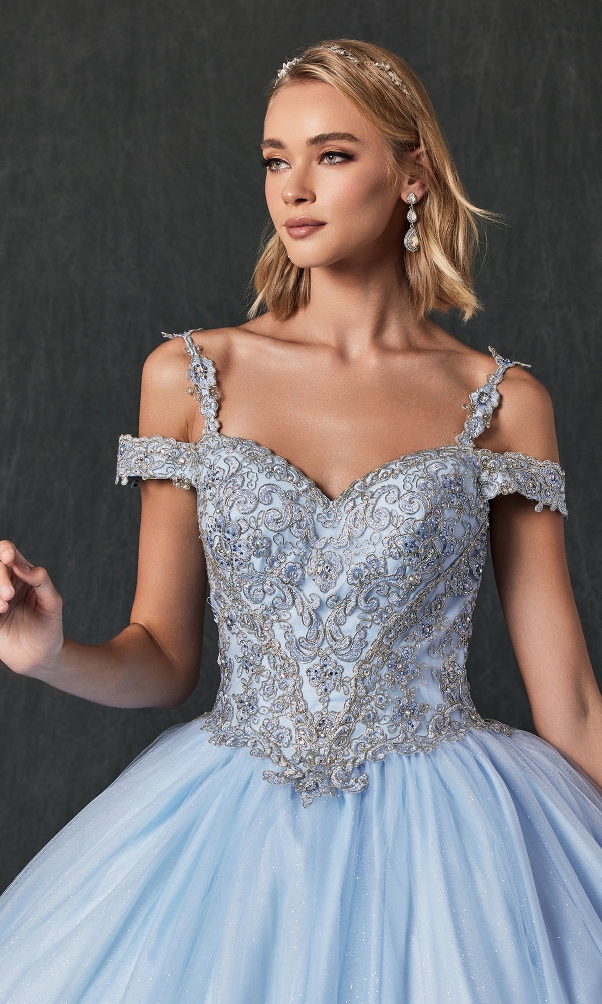 Juliet 1430 Cold-Shoulder Glitter Quinceanera Dress