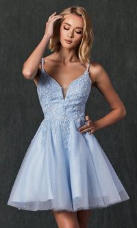 Glitter-Tulle Short Babydoll Homecoming Dress 857