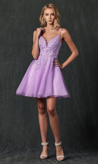 Glitter-Tulle Short Babydoll Homecoming Dress 857