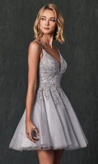 Glitter-Tulle Short Babydoll Homecoming Dress 857