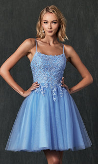 Embroidered-Corset Babydoll Homecoming Dress 860