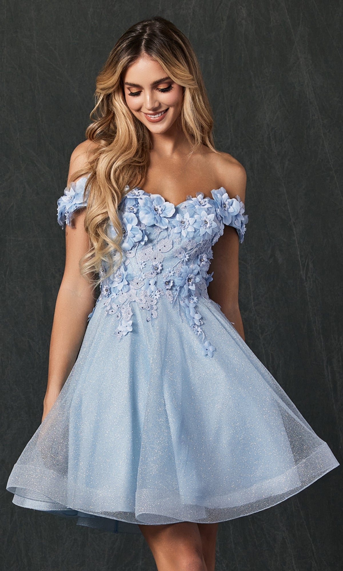 Floral Off-the-Shoulder Short Homecoming Dress 861