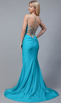 Glitter-Jersey Long Lace-Up Prom Dress 399