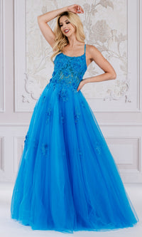 Embroidered-Tulle Long A-Line Prom Ball Gown 7035