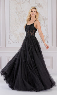 Embroidered-Tulle Long A-Line Prom Ball Gown 7035