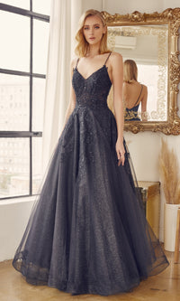 Embroidered Glitter-Tulle Long Prom Ball Gown 251