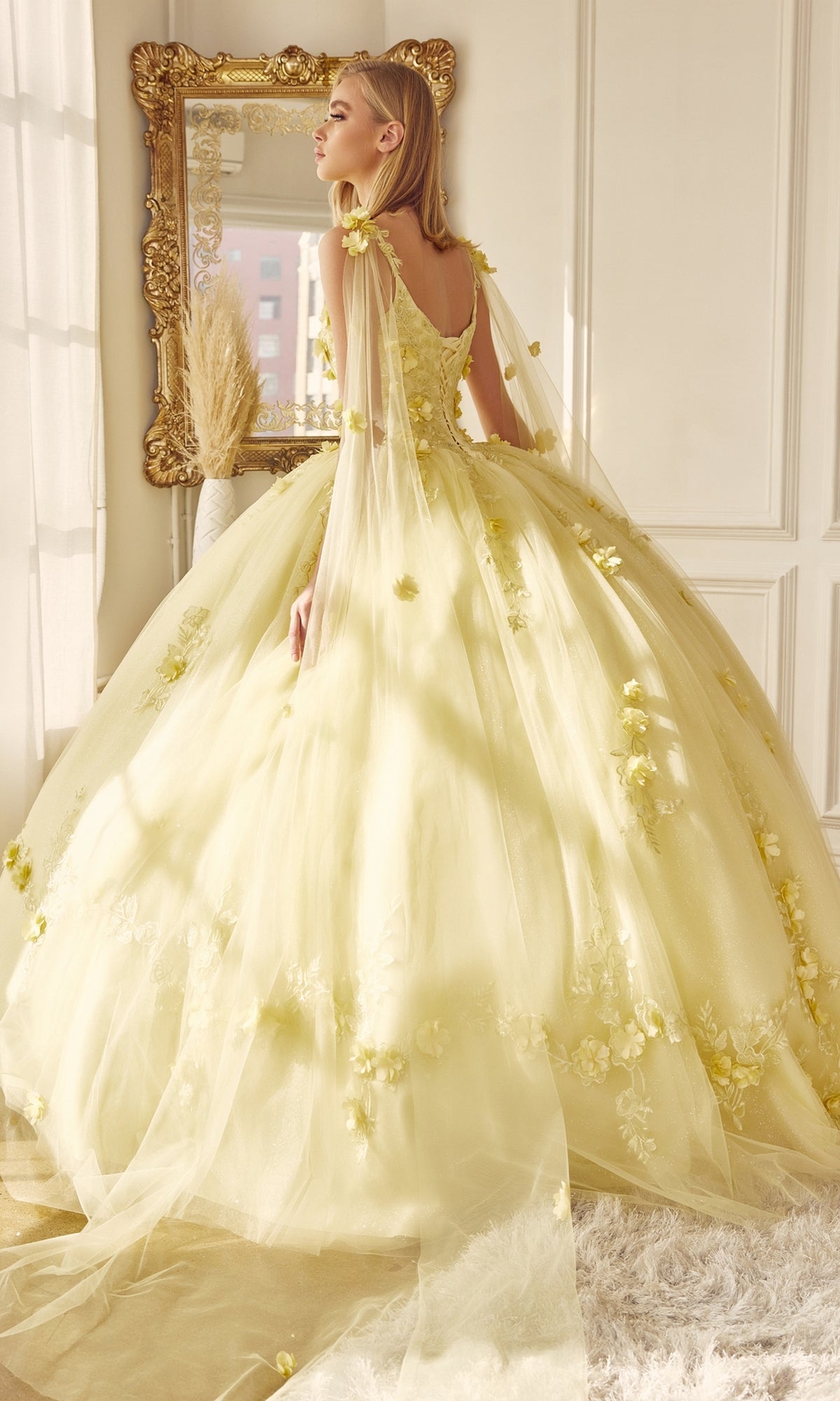 Juliet 1436 Glitter Quinceañera Dress with Cape