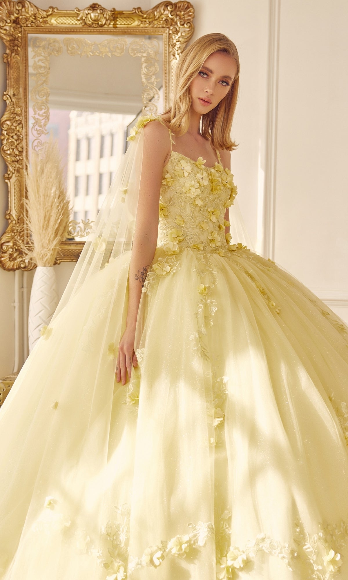 Juliet 1436 Glitter Quinceañera Dress with Cape