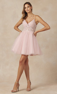 Sheer-Bodice Short A-Line Homecoming Dress 863