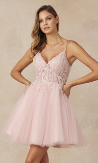 Sheer-Bodice Short A-Line Homecoming Dress 863