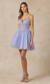 Sheer-Bodice Short A-Line Homecoming Dress 863