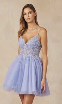 Sheer-Bodice Short A-Line Homecoming Dress 863