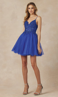 Sheer-Bodice Short A-Line Homecoming Dress 863