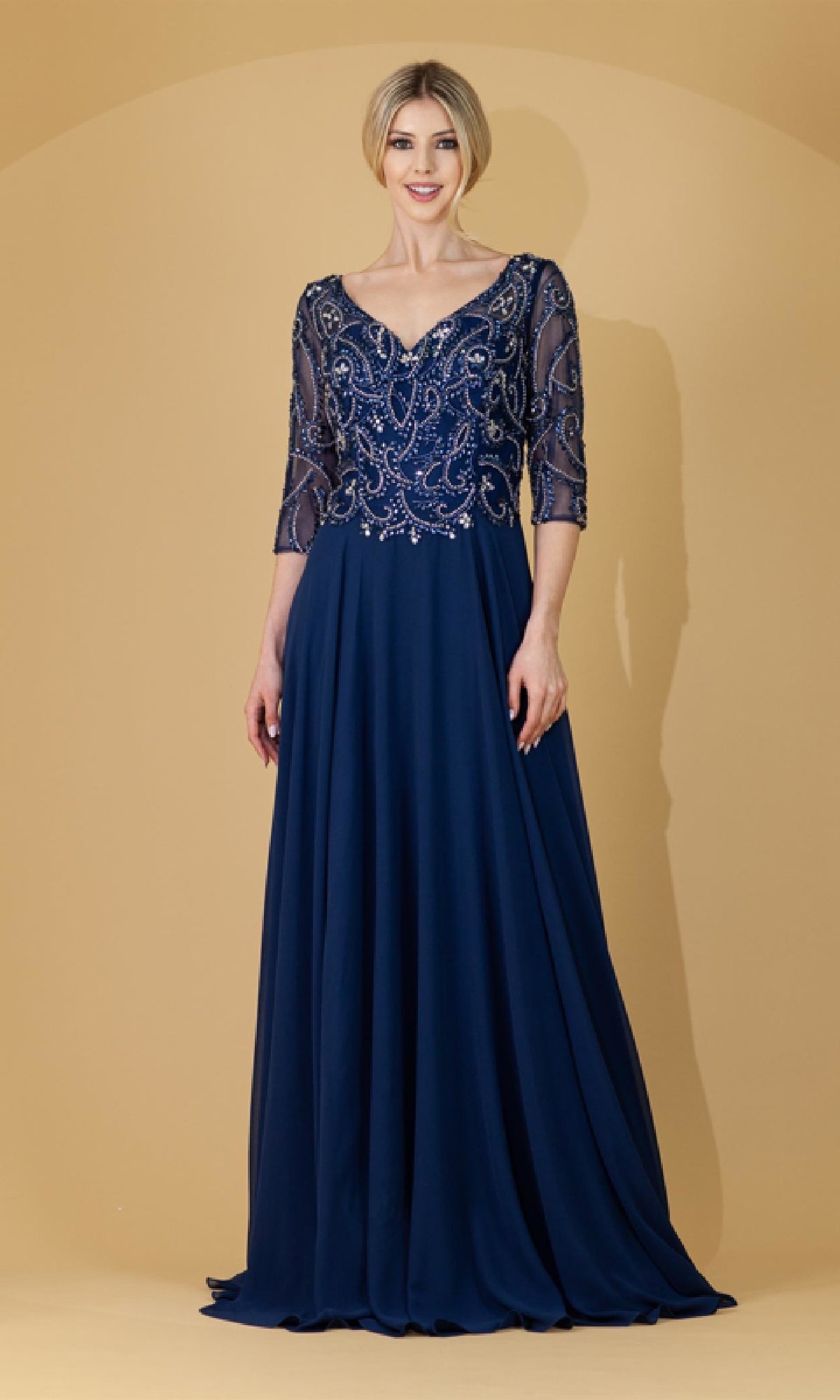 Sleeved Long Formal Dress: Amelia Couture 7046