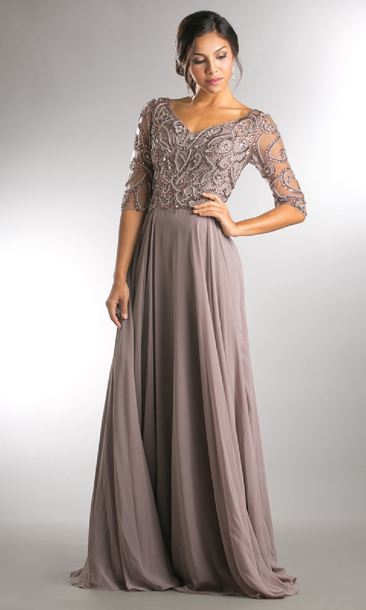 Sleeved Long Formal Dress: Amelia Couture 7046