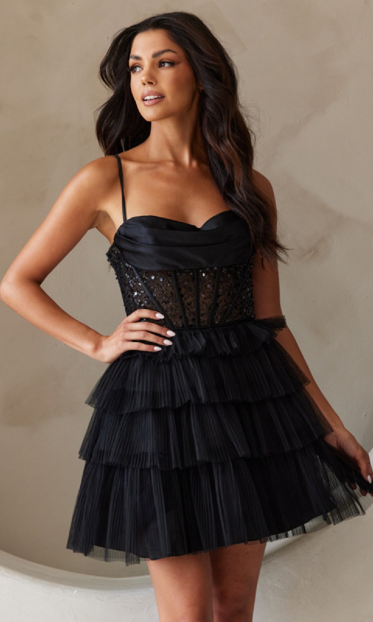 Beaded-Bodice Short Ruffled Hoco Dress BZ9023S