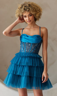 Beaded-Bodice Short Ruffled Hoco Dress BZ9023S