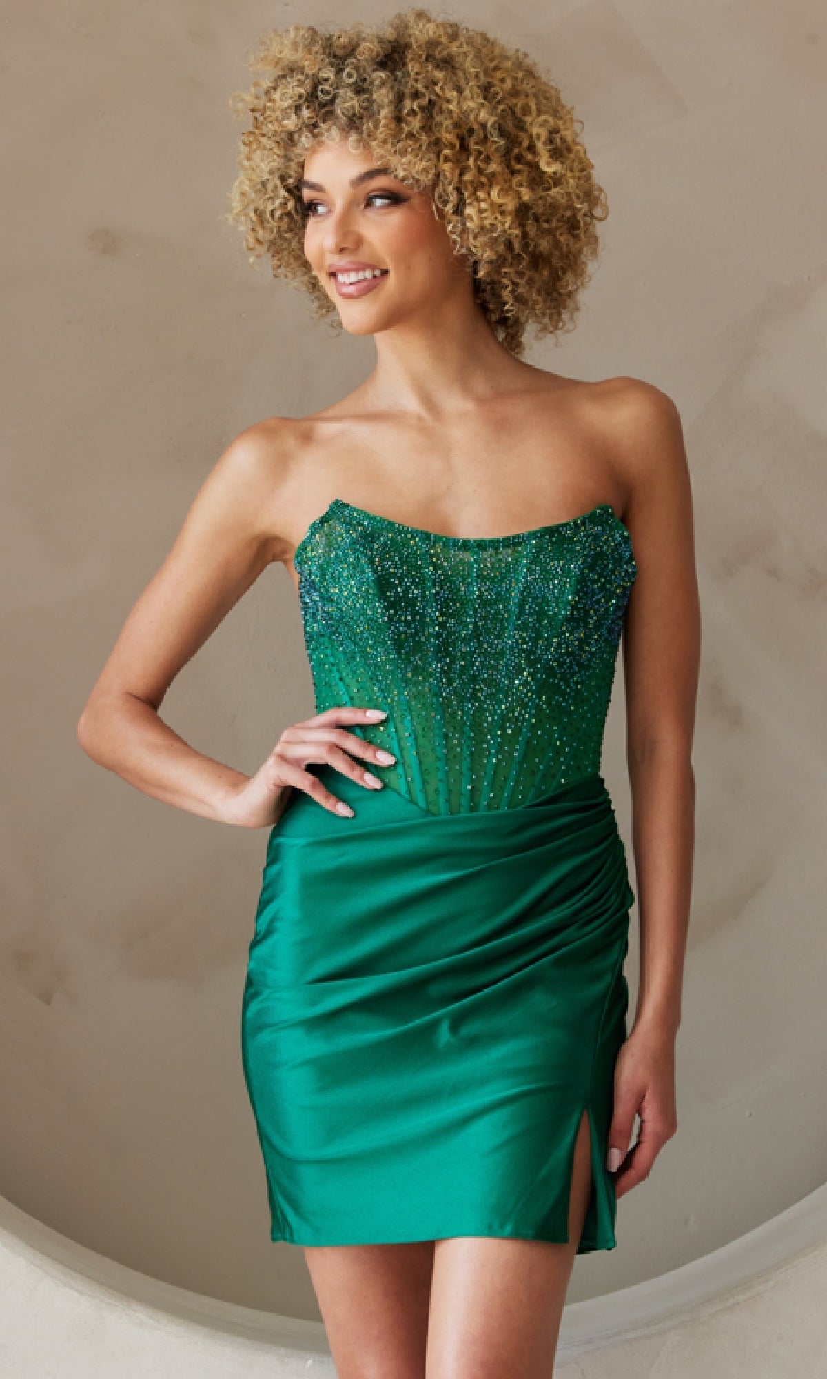 Beaded-Bodice Strapless Short Hoco Dress 3021S