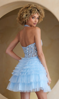 Sheer-Halter Short Ruffled Hoco Dress BZ9040S