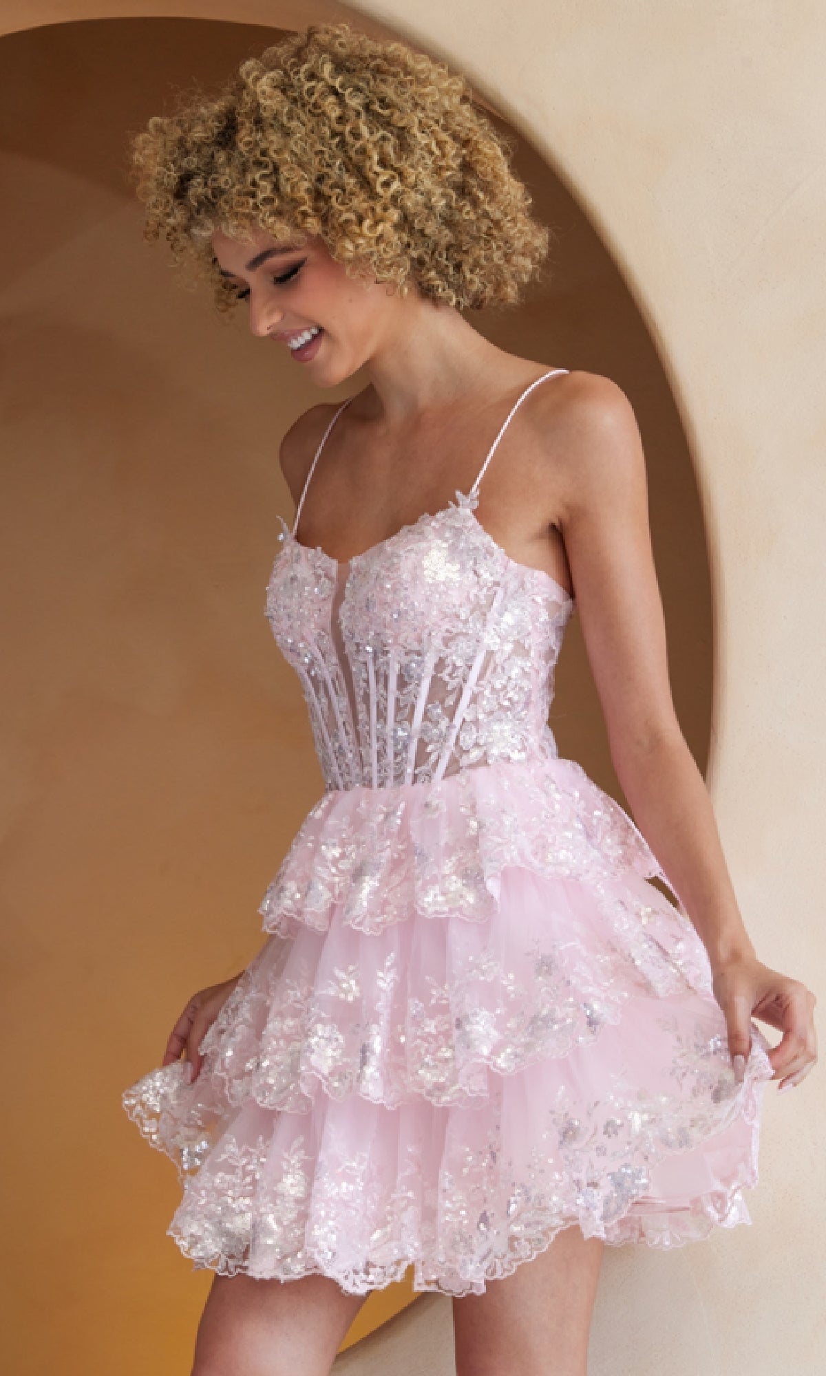 Beaded Short Ruffled A-Line Hoco Dress BZ9031S