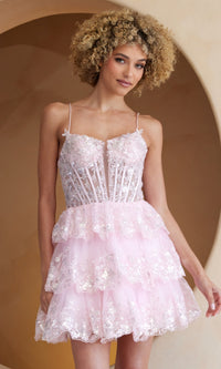 Beaded Short Ruffled A-Line Hoco Dress BZ9031S