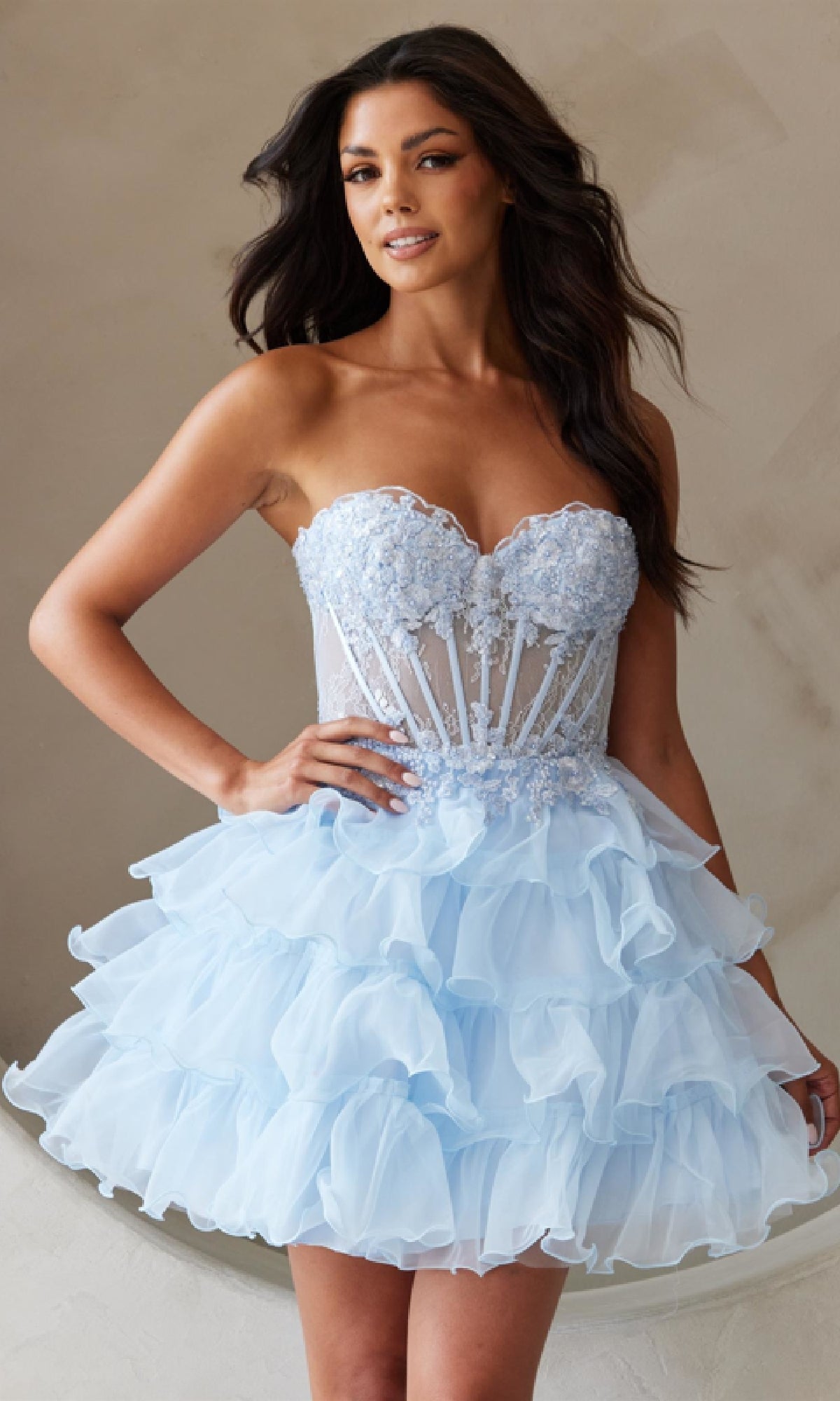 Short Ruffle Strapless Babydoll Hoco Dress BZ9032S