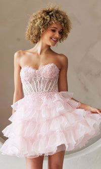 Short Ruffle Strapless Babydoll Hoco Dress BZ9032S