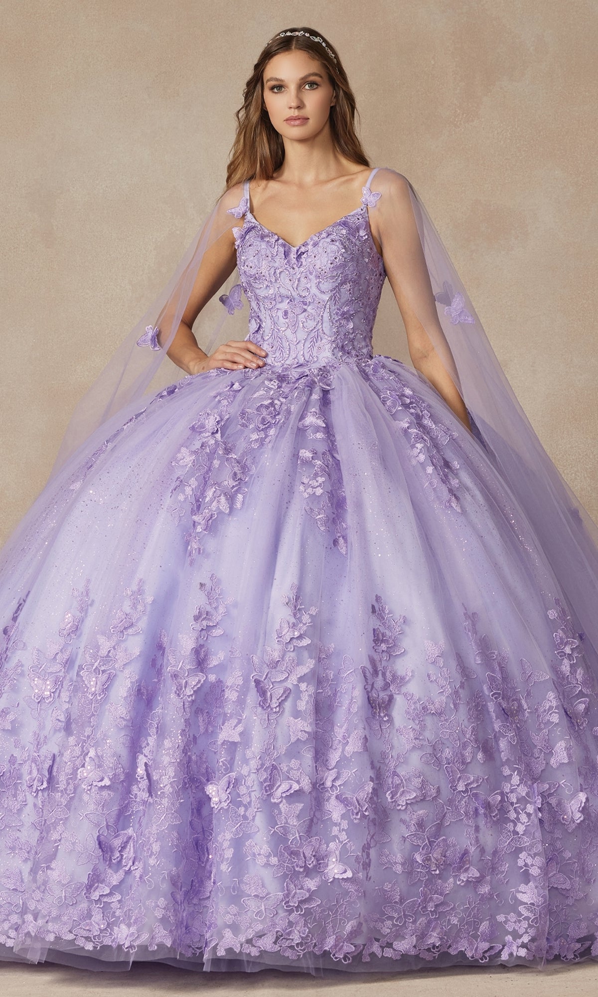 Juliet 1442 Quinceañera Dress with Sheer Cape