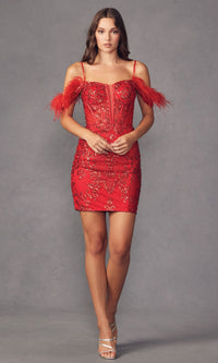 Feather Cold-Shoulder Short Homecoming Dress 897