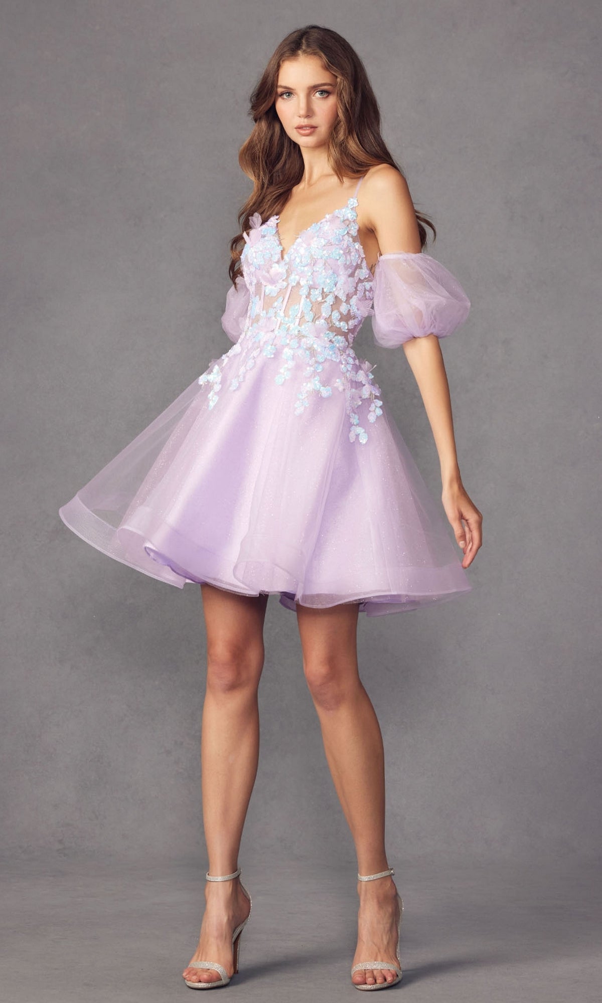 Puff-Sleeve Short Butterfly Homecoming Dress 901