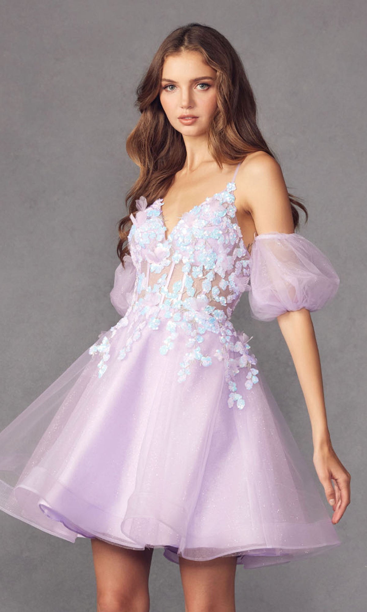 Puff-Sleeve Short Butterfly Homecoming Dress 901