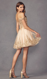 Glitter-Print Short Babydoll Homecoming Dress 903