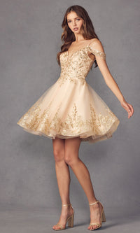 Glitter-Print Short Babydoll Homecoming Dress 903