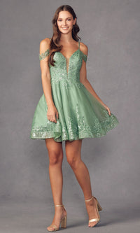 Glitter-Print Short Babydoll Homecoming Dress 903