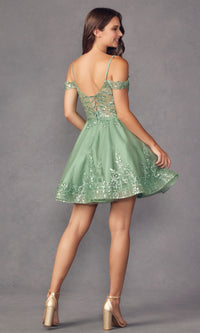 Glitter-Print Short Babydoll Homecoming Dress 903