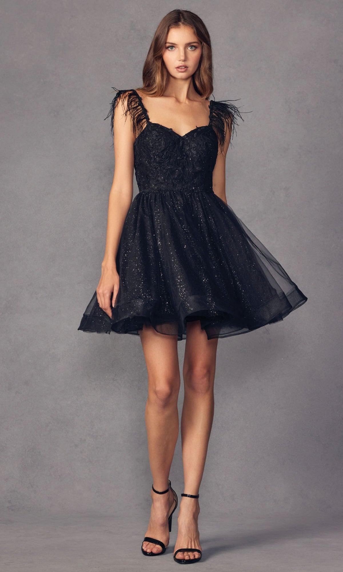 Short Babydoll Homecoming Dress with Feathers 881