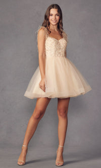 Short Babydoll Homecoming Dress with Feathers 881