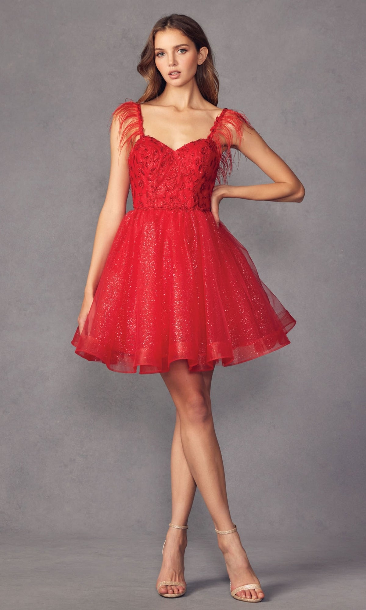 Short Babydoll Homecoming Dress with Feathers 881