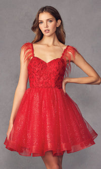 Short Babydoll Homecoming Dress with Feathers 881