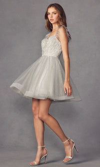 Short Babydoll Homecoming Dress with Feathers 881