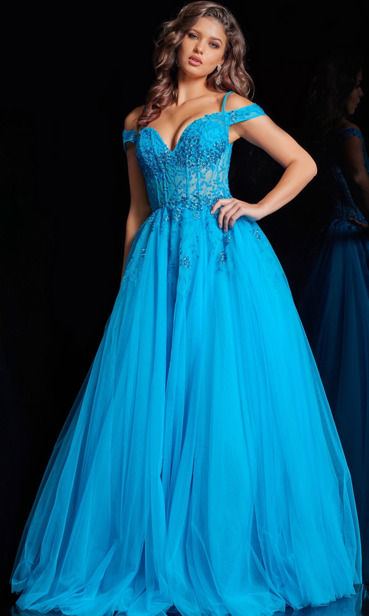 Embroidered Sheer-Corset Prom Ball Gown 02022