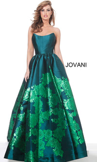 Jovani Strapless Floral Long Prom Ball Gown 02038