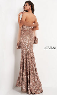 Jovani Strapless Sequin Long Prom Dress 05054