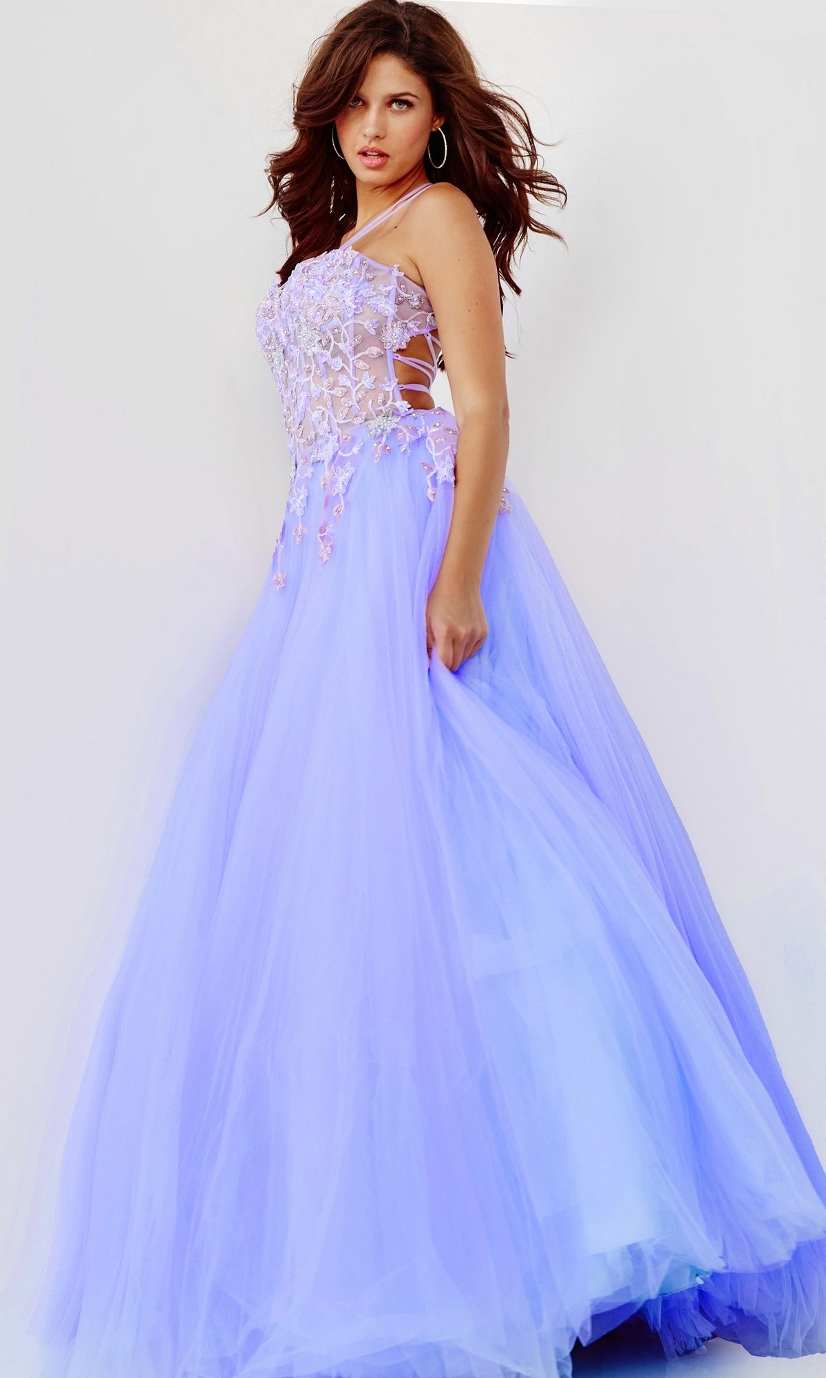 Lilac Purple Sheer-Bodice Prom Ball Gown by Jovani