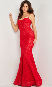 Jovani Floor-Length Glitter-Lace Prom Dress 07499